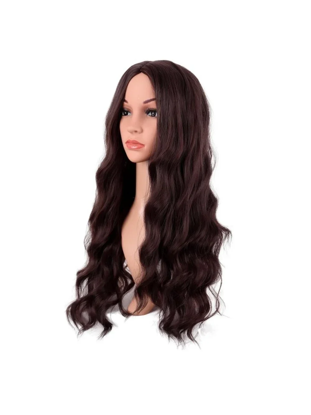 Women's Dark BRown 28 Inch Synthetic Fiber Long Middle Part Curly Cosplay Wigs
